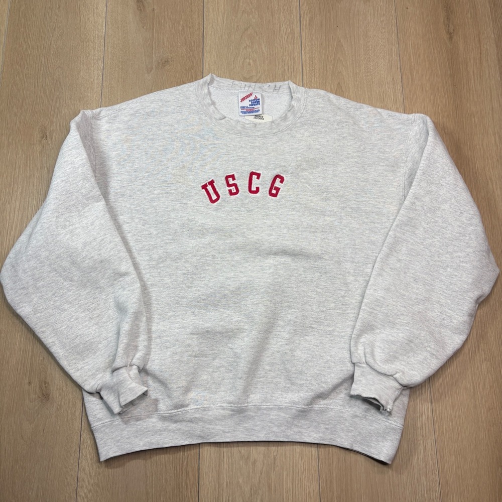 Vintage Jerzees USCG Sweatshirt Large Gray Cotton Super Sweats Coast Guard USA